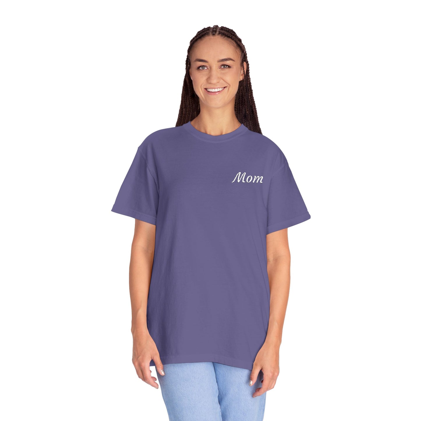 Mom Script Embroidered Comfort Color T-Shirt