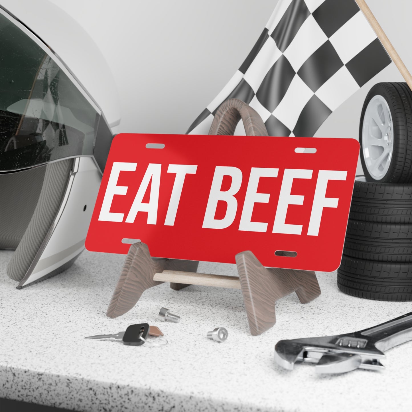 EAT BEEF Vanity Plate | Red Aluminum License Plate
