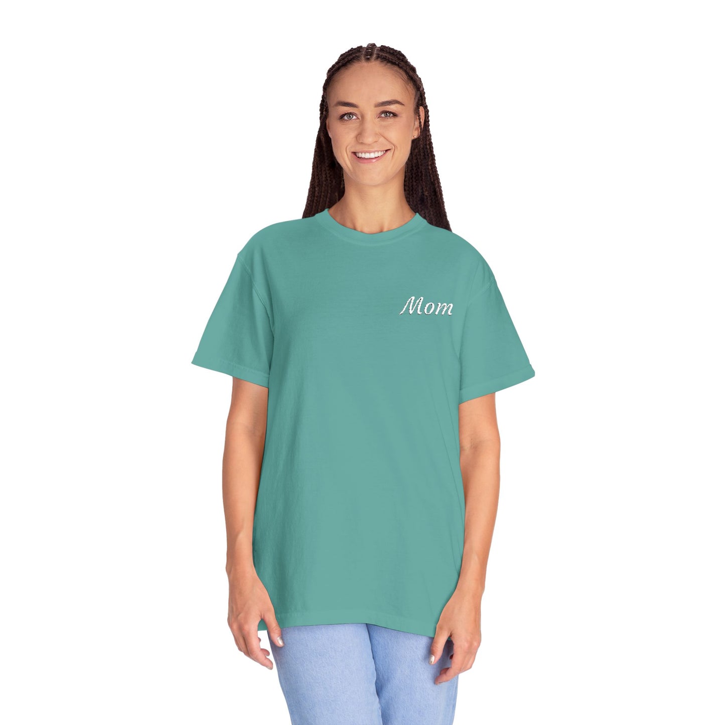 Mom Script Embroidered Comfort Color T-Shirt