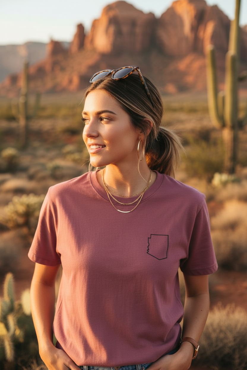 Embroidered Arizona Outline T-Shirt | Comfort Colors