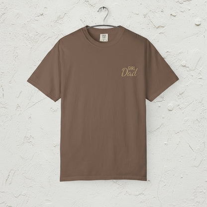 Brown t-shirt with 'Girl Dad' text on a white background